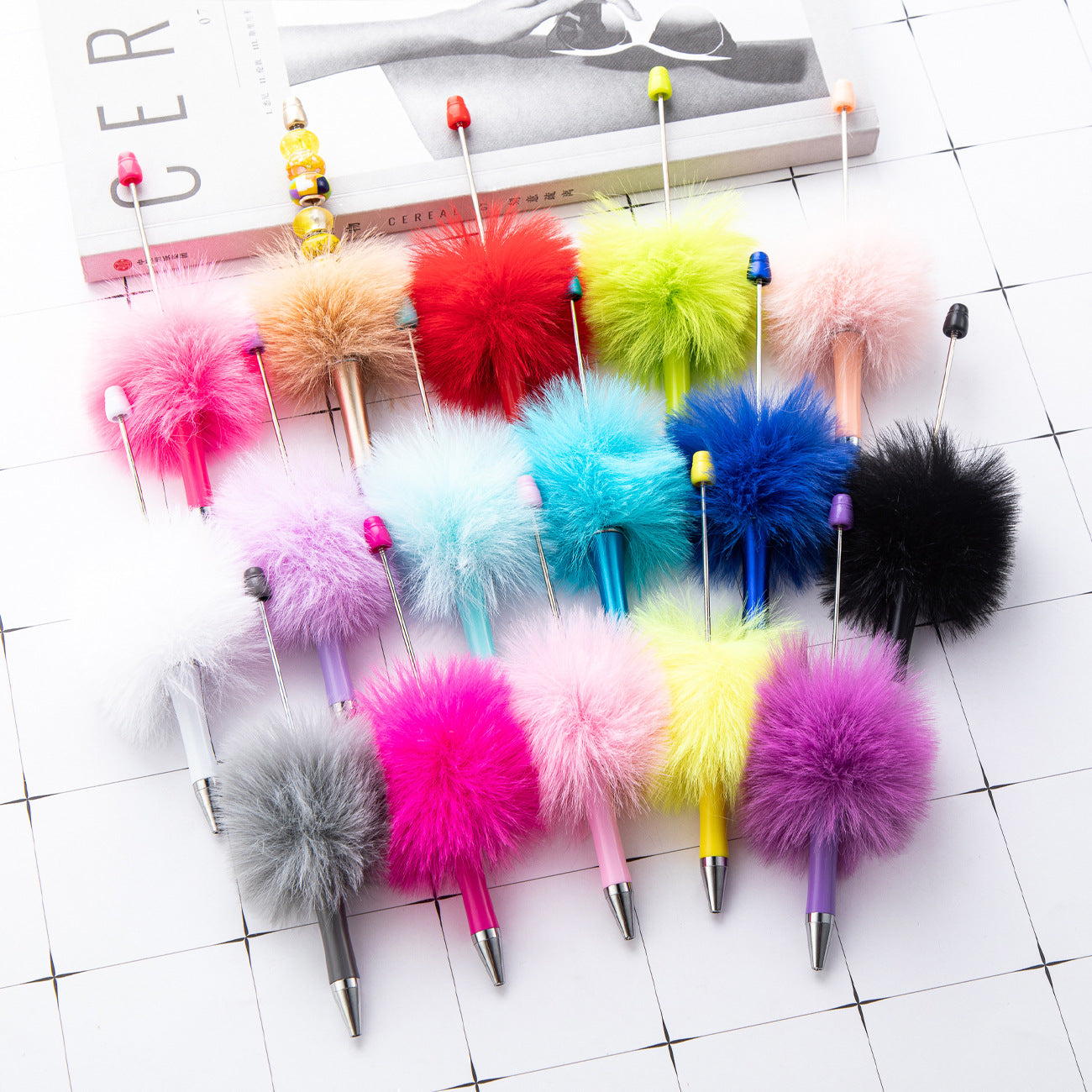 New creative DIY hairball beaded ballpoint pen (10pcs)